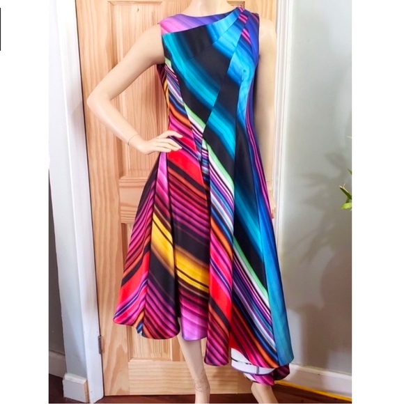 Rainbow Formal Asymmetric Stripe Multicolor Gown - Picture 4 of 11